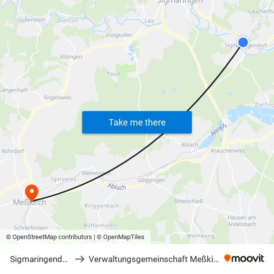 Sigmaringendorf to Verwaltungsgemeinschaft Meßkirch map