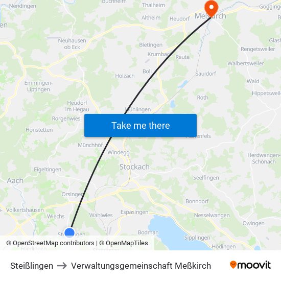 Steißlingen to Verwaltungsgemeinschaft Meßkirch map