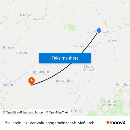 Blaustein to Verwaltungsgemeinschaft Meßkirch map