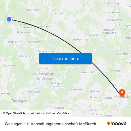 Wehingen to Verwaltungsgemeinschaft Meßkirch map
