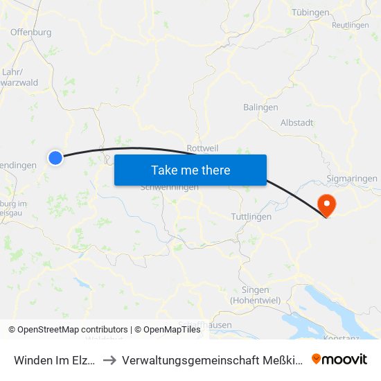 Winden Im Elztal to Verwaltungsgemeinschaft Meßkirch map