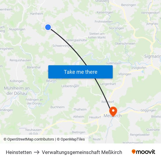 Heinstetten to Verwaltungsgemeinschaft Meßkirch map