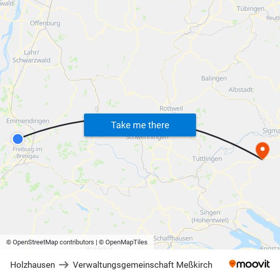 Holzhausen to Verwaltungsgemeinschaft Meßkirch map