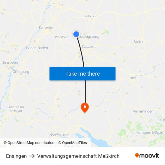 Ensingen to Verwaltungsgemeinschaft Meßkirch map