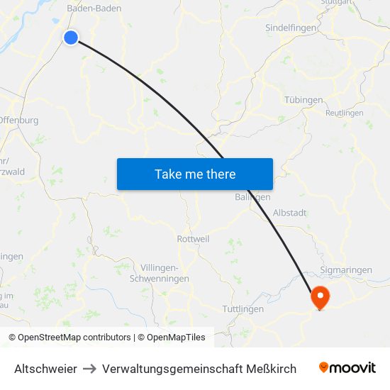 Altschweier to Verwaltungsgemeinschaft Meßkirch map
