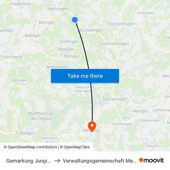 Gemarkung Jungingen to Verwaltungsgemeinschaft Meßkirch map
