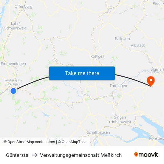 Günterstal to Verwaltungsgemeinschaft Meßkirch map