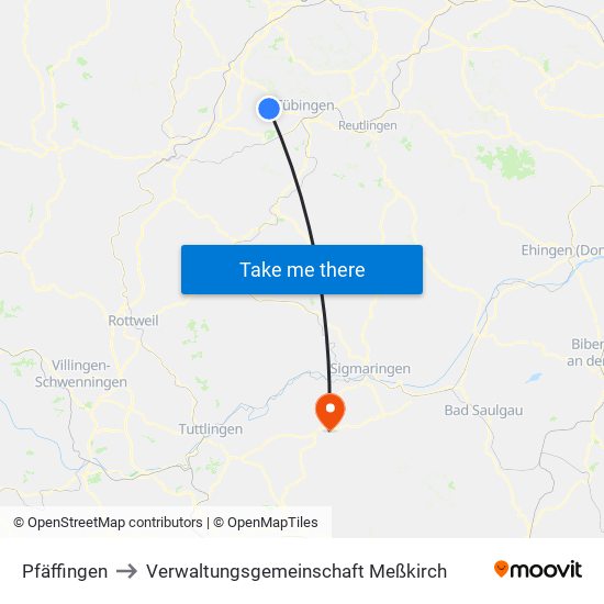 Pfäffingen to Verwaltungsgemeinschaft Meßkirch map