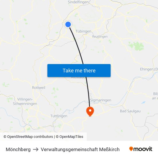 Mönchberg to Verwaltungsgemeinschaft Meßkirch map