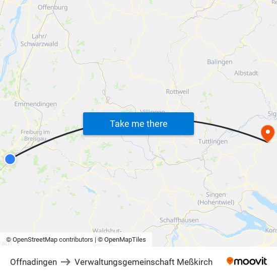 Offnadingen to Verwaltungsgemeinschaft Meßkirch map