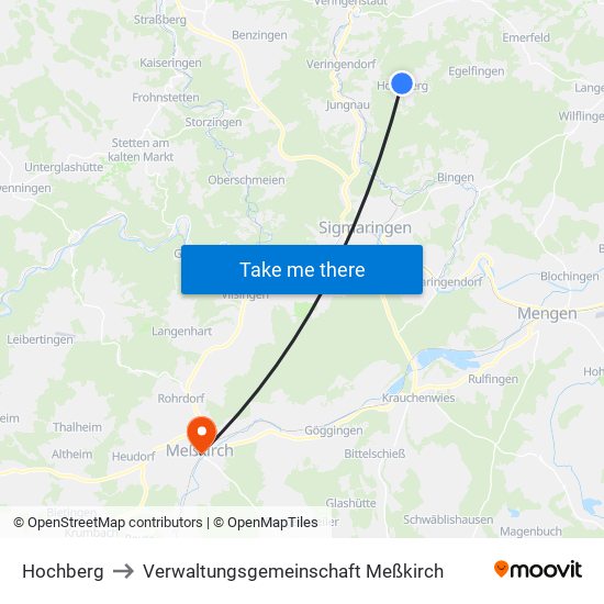 Hochberg to Verwaltungsgemeinschaft Meßkirch map