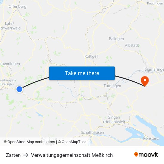Zarten to Verwaltungsgemeinschaft Meßkirch map