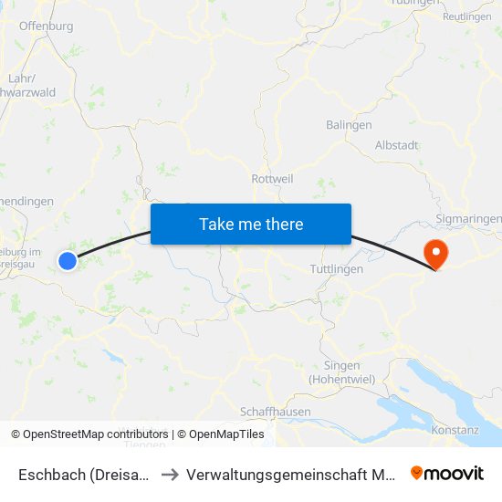 Eschbach (Dreisamtal) to Verwaltungsgemeinschaft Meßkirch map