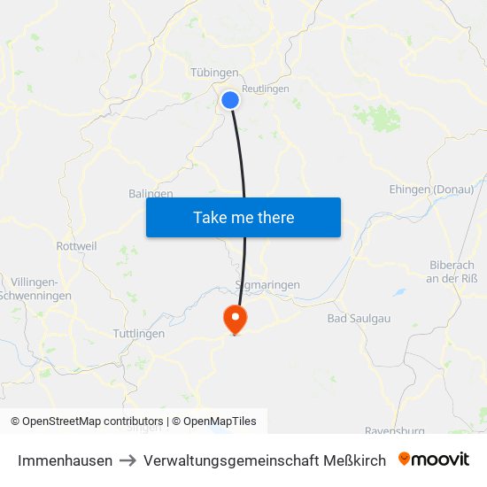 Immenhausen to Verwaltungsgemeinschaft Meßkirch map