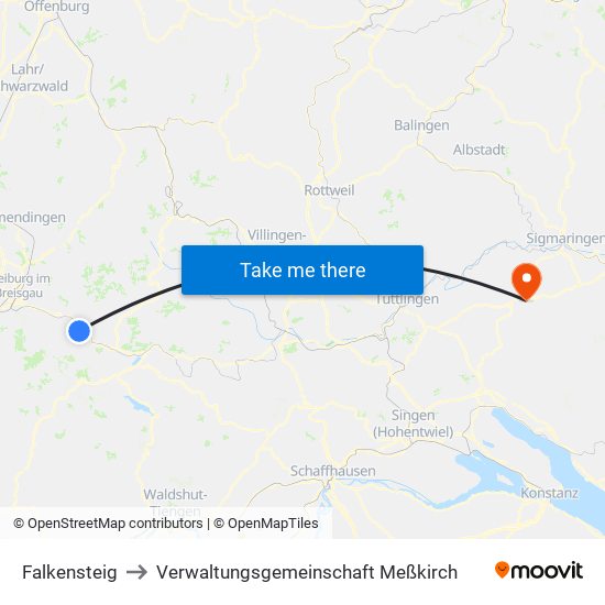Falkensteig to Verwaltungsgemeinschaft Meßkirch map