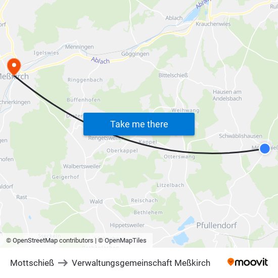 Mottschieß to Verwaltungsgemeinschaft Meßkirch map