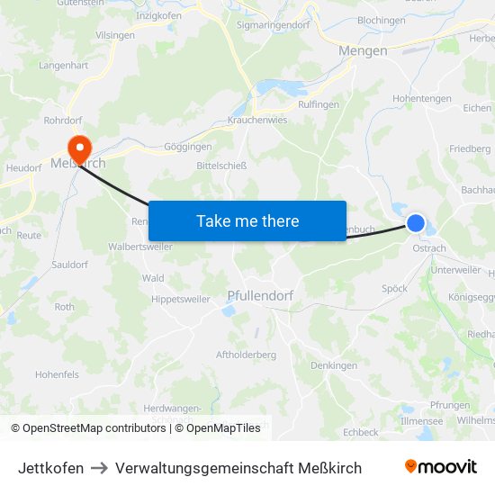 Jettkofen to Verwaltungsgemeinschaft Meßkirch map