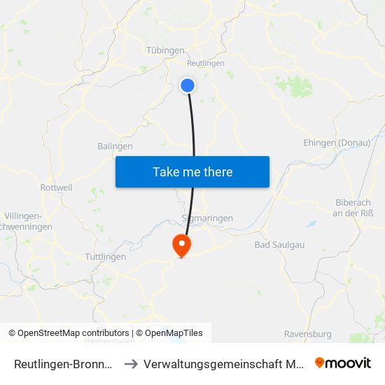 Reutlingen-Bronnweiler to Verwaltungsgemeinschaft Meßkirch map
