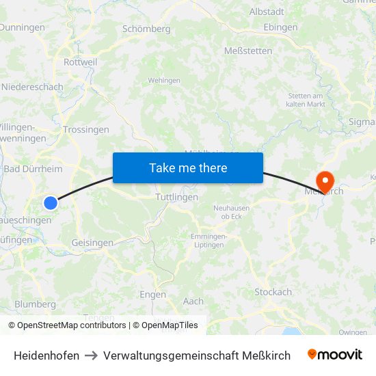 Heidenhofen to Verwaltungsgemeinschaft Meßkirch map