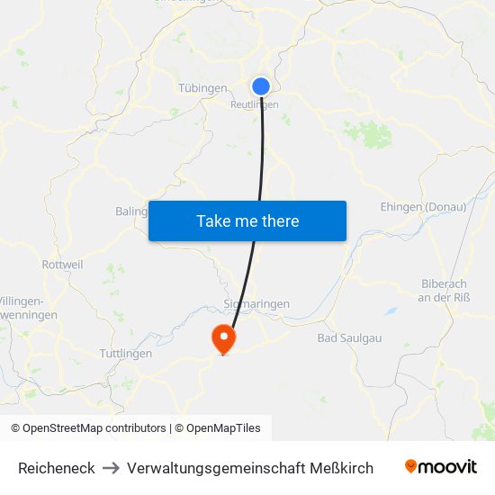 Reicheneck to Verwaltungsgemeinschaft Meßkirch map