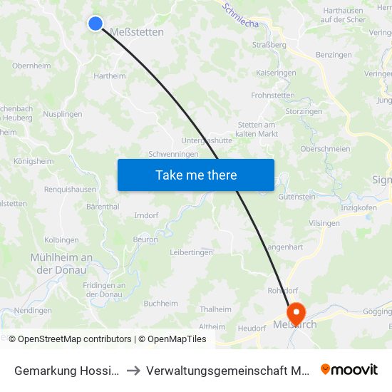 Gemarkung Hossingen to Verwaltungsgemeinschaft Meßkirch map