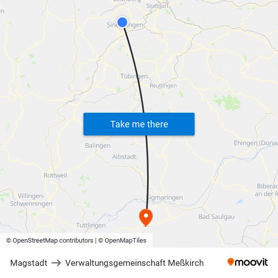Magstadt to Verwaltungsgemeinschaft Meßkirch map