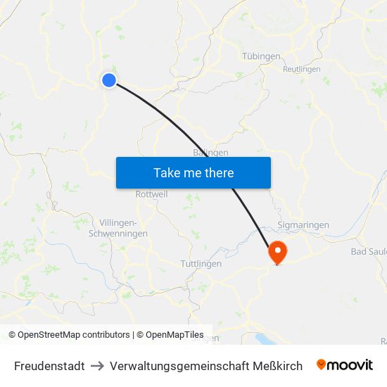 Freudenstadt to Verwaltungsgemeinschaft Meßkirch map