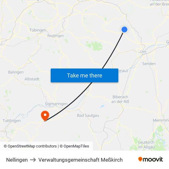 Nellingen to Verwaltungsgemeinschaft Meßkirch map