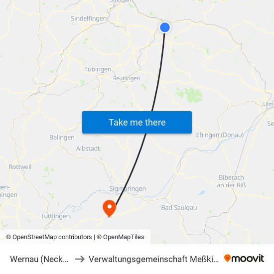 Wernau (Neckar) to Verwaltungsgemeinschaft Meßkirch map