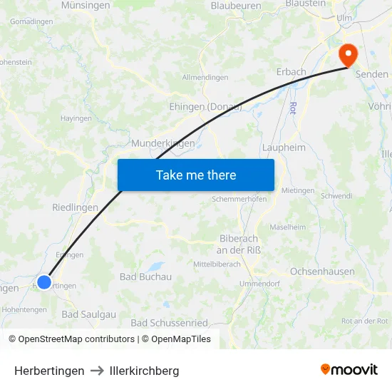 Herbertingen to Illerkirchberg map