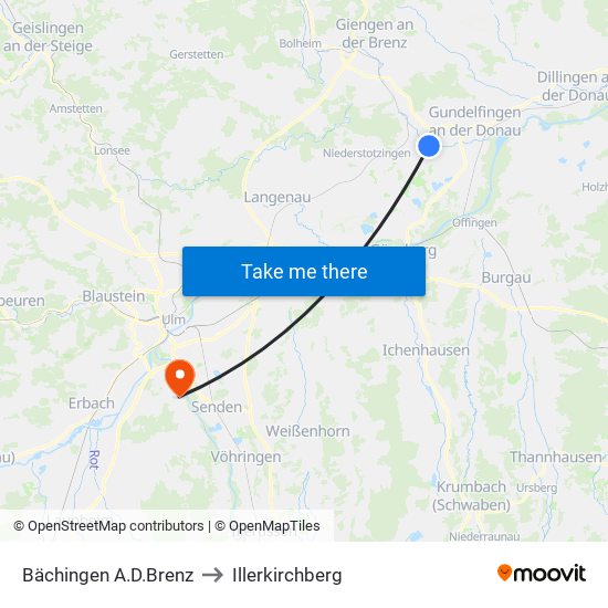 Bächingen A.D.Brenz to Illerkirchberg map