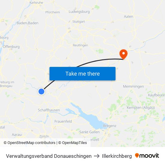 Verwaltungsverband Donaueschingen to Illerkirchberg map