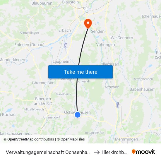 Verwaltungsgemeinschaft Ochsenhausen to Illerkirchberg map