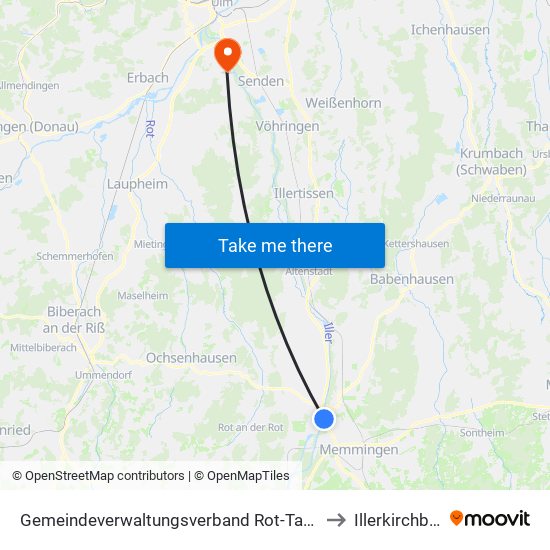 Gemeindeverwaltungsverband Rot-Tannheim to Illerkirchberg map