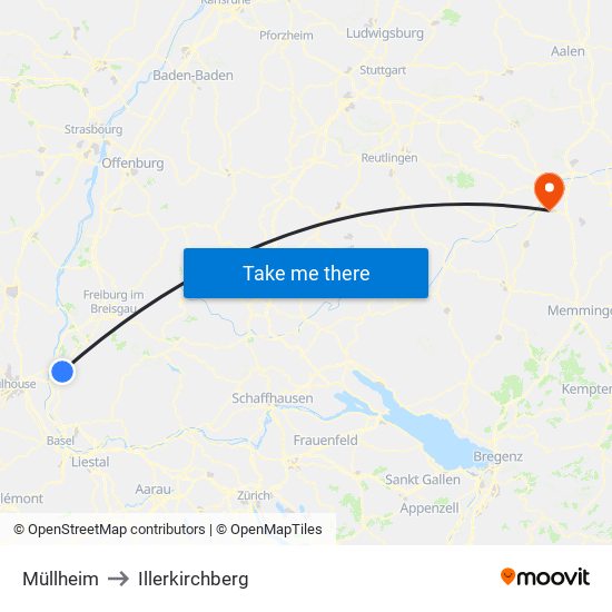 Müllheim to Illerkirchberg map