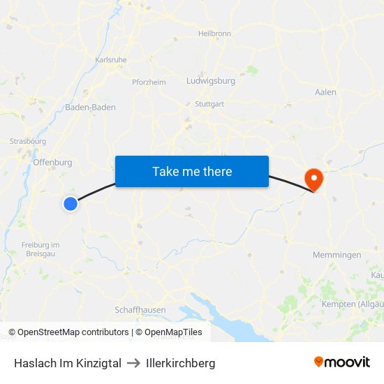 Haslach Im Kinzigtal to Illerkirchberg map