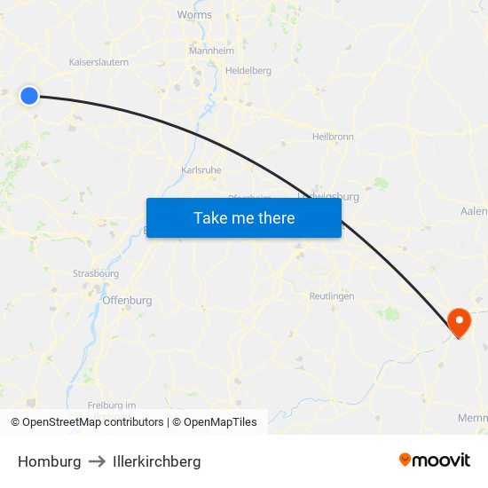 Homburg to Illerkirchberg map