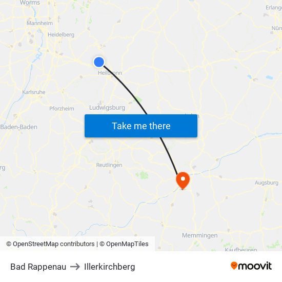 Bad Rappenau to Illerkirchberg map