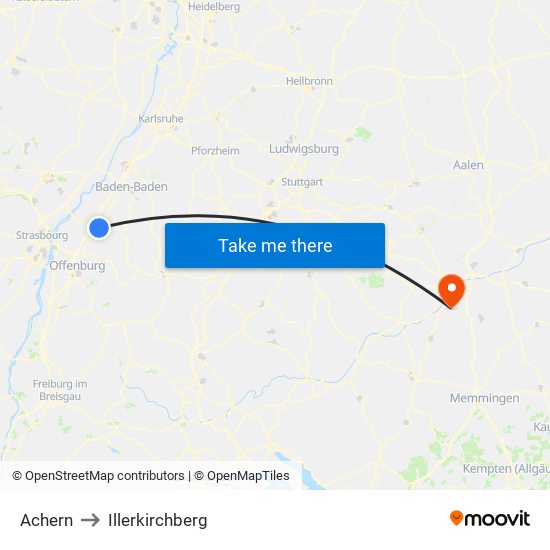 Achern to Illerkirchberg map