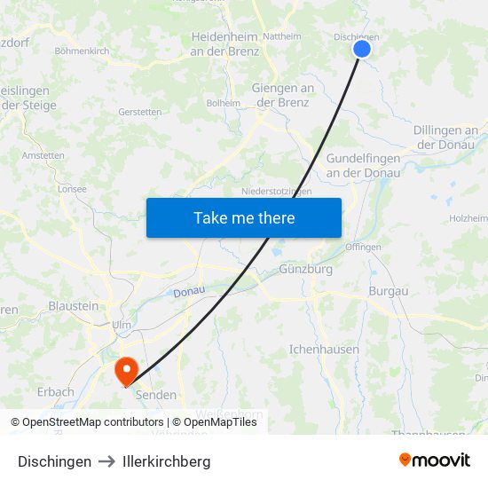 Dischingen to Illerkirchberg map