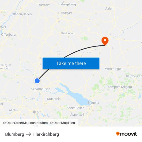 Blumberg to Illerkirchberg map