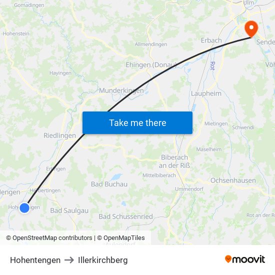 Hohentengen to Illerkirchberg map