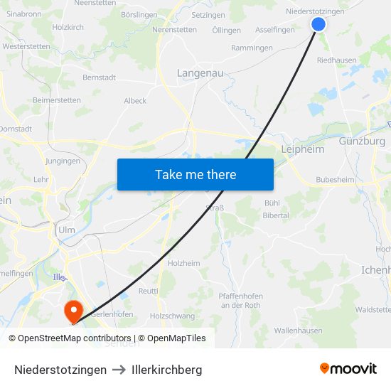 Niederstotzingen to Illerkirchberg map