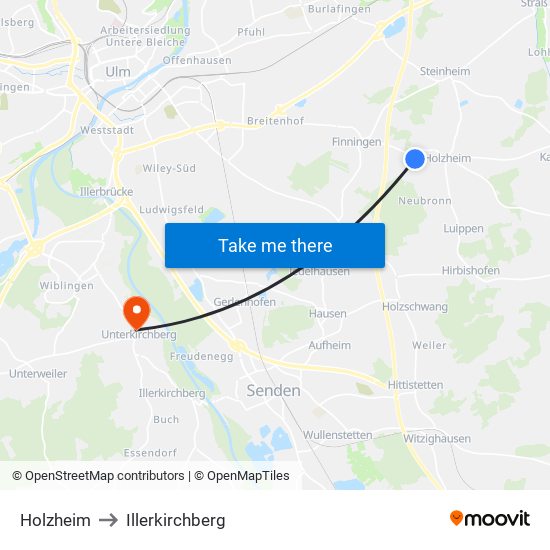 Holzheim to Illerkirchberg map