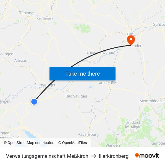 Verwaltungsgemeinschaft Meßkirch to Illerkirchberg map