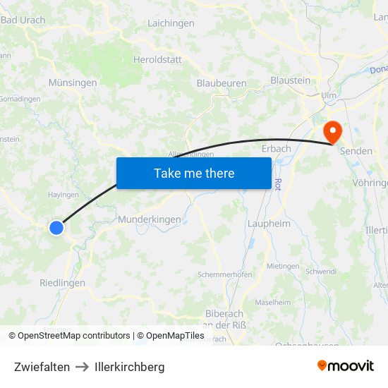 Zwiefalten to Illerkirchberg map