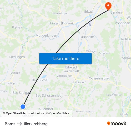 Boms to Illerkirchberg map