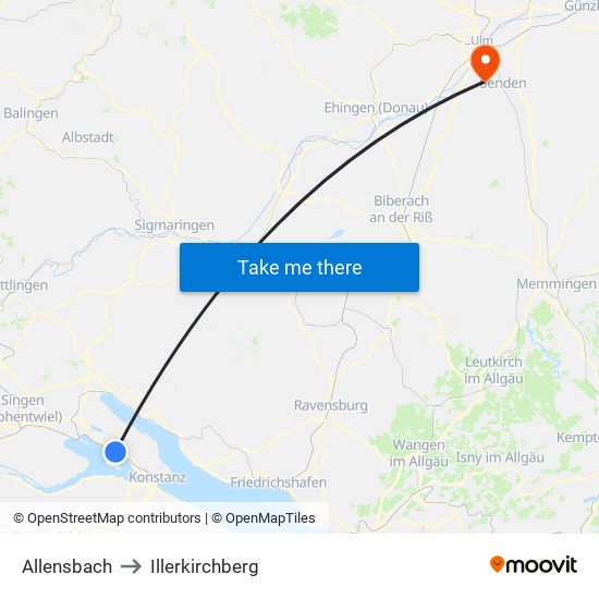 Allensbach to Illerkirchberg map