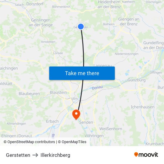 Gerstetten to Illerkirchberg map