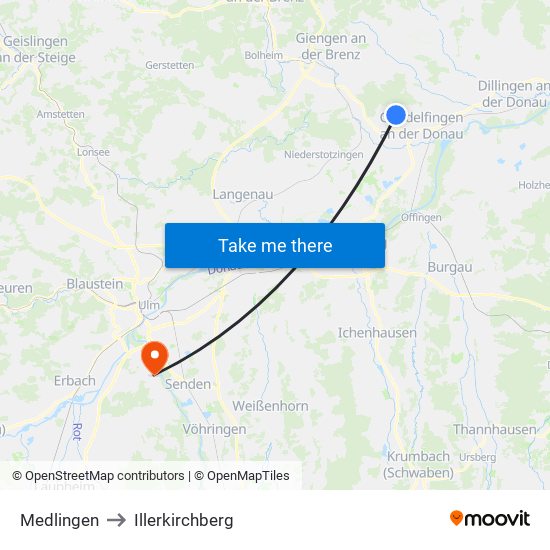 Medlingen to Illerkirchberg map